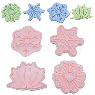 Food Grade Plastic Molds, Fondant Molds Set, Bakeware Tools, For DIY Cake Decoration, Chocolate, Candy Mold, Lotus & Flower & Snowflake, Pink, 60~79x70~84x10mm, Inner Diameter: 53~72x63~76mm, 4pcs/set(DIY-D047-08)