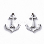 304 Stainless Steel Charms, Laser Cut, Anchor with Heart, Stainless Steel Color, 15x11x1mm, Hole: 1.2mm(STAS-N092-100)
