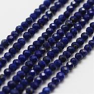 Natural Lapis Lazuli Bead Strands, Grade AA, Faceted, Round, 2mm, Hole: 0.5mm, about 160~179pcs/strand, 12.5 inch~12.9  inch(320~330mm)(G-P270-2mm-19)