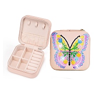 Imitation Leather Butterfly Diamond Jewelry Box Sets, DIY Handmade Portable Diamond Sticking Fashion Jewelry Box, Include Diamond Pack, Diamond Material Pack Pen, Diamond Tray, Clay Glue, Misty Rose, 100x100x50mm(PW-WG26062-02)