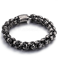 Titanium Steel Skull Link Chain Bracelet for Men, Antique Silver, 8-1/8 inch(20.5cm)(WG51201-02)