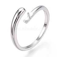 925 Sterling Silver Smooth with Open Cuff Ring Settings, for Half Drilled Beads, with S925 Stamp, Real Platinum Plated, US Size 8(18.1mm), Pin: 1mm(STER-T007-09P)