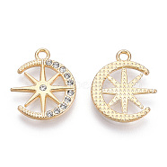 Alloy Pendants, with Crystal Rhinestone, Cadmium Free & Lead Free, Moon with Star, Light Gold, 19.5x16.5x2mm, Hole: 1.8mm(PALLOY-T087-09KC)