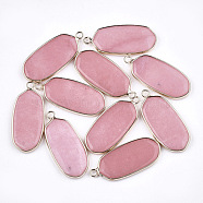 Natural White Jade Pendants, with Brass Findings, Oval, Dyed, Golden, 36~37x15~16x3~4mm, Hole: 2mm(G-T112-23H)