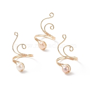 Copper Wire Wrapped Natural Freshwater Pearl Cuff Rings for Women, Light Gold, 2.5~39.5mm, Inner Diameter: 20mm(RJEW-JR00553-01)