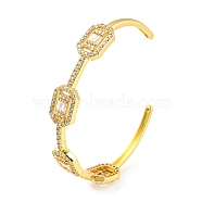 Rack Plating Brass Cubic Zirconia Rectangle Beaded Open Cuff Bangle, Long-Lasting Plated, Lead Free & Cadmium Free, Real 18K Gold Plated, Inner Diameter: 2-1/4x1-3/4 inch(5.75x4.5cm)(EJEW-K245-53G)