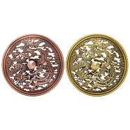 2Pcs 2 Colors Alloy Lid, for Incense Burner Bowl, Hollow Round with Dragon & Phoenix Pattern, Antique Bronze & Red Copper, 79.5x35mm, Inner Diameter: 71mm, 1pc/color(AJEW-DC0001-07)