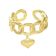 Open Brass Rings, Real 18K Gold Plated, Heart Charms, Real 18K Gold Plated, Inner Diameter: US Size 7 1/4(17.5mm)(RJEW-B057-16G)