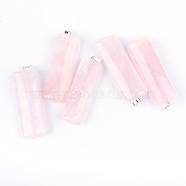 Rectangle Natural Rose Quartz Big Pendants, with Silver Color Plated Iron Findings, 58~61x18~20x10~13mm, Hole: 6x4mm(G-R275-325)