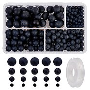DIY Natural Black Agate Stretch Bracelets Making Kits, include Frosted Round Beads, Elastic Thread, 4mm/6mm/8mm/10mm, Hole: 1mm, 370pcs/box(DIY-NB0004-43)