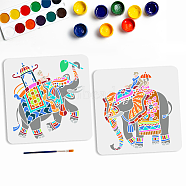 US 1 Set PET Hollow Out Drawing Painting Stencils, for DIY Scrapbook, Photo Album, with 1Pc Art Paint Brushes, Elephant, 300x300mm, 2pcs/set(DIY-MA0004-70B)