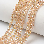 Electroplate Glass Beads Strands, Half Plated, Rainbow Plated, Faceted, Rondelle, PeachPuff, 3.5x3mm, Hole: 0.4mm, about 113~115pcs/strand, 32~33cm(EGLA-A034-T3mm-K01)