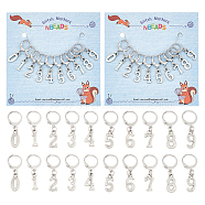 Alloy Number Pendant Locking Stitch Markers, 304 Stainless Steel Clasp Stitch Marker, Platinum & Stainless Steel Color, 3.1cm, 10 style, 1pc/style, 10pcs/set(HJEW-PH01840)