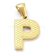 Ion Plating(IP) 316L Surgical Stainless Steel Pendants, Real 18K Gold Plated, Letter Charm, Textured, Letter P, 16.5x11x1.6mm, Hole: 3.5mm(STAS-Q247-01G-16)