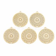 Rack Plating 201 Stainless Steel Connector Charms, Etched Metal Embellishments, Nickel Free, Flat Round, Real 18K Gold Plated, 22.5x20.5x0.4mm, Hole: 1.2mm(STAS-T057-39G)