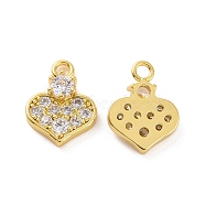 Brass Micro Pave Cubic Zirconia Charms, Heart Charm, Real 18K Gold Plated, 12x9x2.7mm, Hole: 1.6mm(KK-E068-VF186)