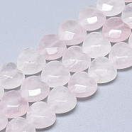 Natural Rose Quartz Beads Strands, Faceted, Heart, 10x10x5mm, Hole: 1.2mm, about 20pcs/strand, 7.4 inch(G-S357-E01-07)