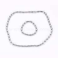Non-magnetic Synthetic Hematite Jewelry Sets, Stretch Bracelets and Beaded Necklaces, with Magnetic Clasps, Round and Column, Platinum Plated, 2-1/4 inch(5.8cm), 22 inch(56cm)(SJEW-G074-02P)