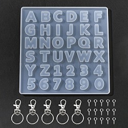 DIY Keychain Making Kits, Inclduing Letter/Number Silicone Molds, Alloy Swivel Clasps, Iron Key Ring & Screw Eye Pin Peg Bails, White(DIY-YW0006-59)
