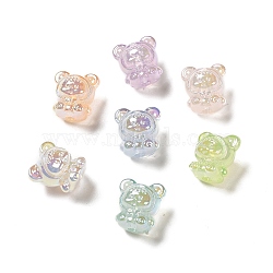 UV Plating Rainbow Iridescent Acrylic Beads, Baby Girl with Bear Clothes, Mixed Color, 17.5x16.5x14mm, Hole: 3.5mm(PACR-M002-01)