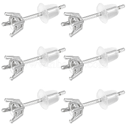 3 Pairs Rhodium Plated 925 Sterling Silver Stud Earrings Finding, Earring Settings, with 6Pcs Plastic Ear Nuts, with S925 Stamp, Platinum, 14.5mm, Tray: 3mm(STER-BBC0005-67B)