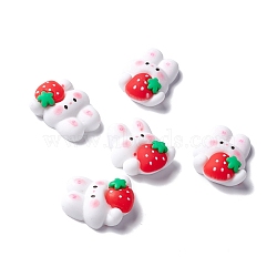 Resin Cabochons, Rabbit with Strawberry, White, 23x20x8.5mm(RESI-C008-03)