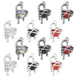 12Pcs 6 Colors Resin Rhinestone Pendants, with Alloy Findings, Heart, Mixed Color, 26x15x9mm, Hole: 1.6mm, 2pcs/color(RB-CJ0001-09)