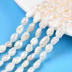 Natural Cultured Freshwater Pearl Beads Strands, Baroque Pearls Keshi Pearl Beads, Two Sides Polished, Creamy White, 7~16x5~6.5x2.5~4.5mm, Hole: 0.6mm, about 43~45pcs/strand, 13.39~13.58 inch(33.5~34.5cm)(PEAR-N014-05K)