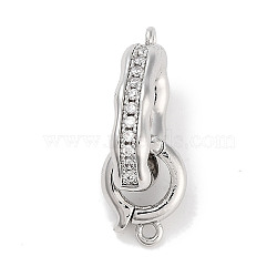 Brass Micro Pave CLear Cubic Zirconia Interlocking Clasps, Oval, Platinum, 11x8.5x2.8mm, Hole: 1.2mm(KK-C051-49P)