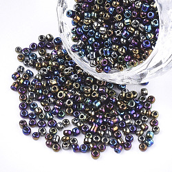 Opaque Glass Seed Beads, Rainbow Plated, Round, Colorful, 4mm, Hole: 1.5mm, about 4500pcs/bag(SEED-S023-01A-09)