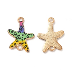 Printed Alloy Connector Charms, Starfish Links, Light Gold, Nickel, Lime, 23x16x1.5mm, Hole: 1.8mm(PALLOY-F298-01L)