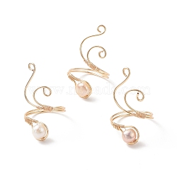 Copper Wire Wrapped Natural Freshwater Pearl Cuff Rings for Women, Light Gold, 2.5~39.5mm, Inner Diameter: 20mm(RJEW-JR00553-01)