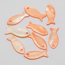 Dyed Shell Fish Pendants, Light Salmon, 9~10x19~24x2mm, Hole: 1mm(SHEL-P003-12A)