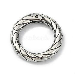 Tibetan Style 316 Surgical Stainless Steel Spring Gate Rings, Twist Round Ring, Antique Silver, 18.6x3.3mm(STAS-E191-03AS-02)