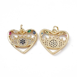 Brass Colorful Cubic Zirconia Pendant, Heart Charms, Real 18K Gold Plated, 18.5x20x3mm, Hole: 3mm(KK-E068-VA184-2)