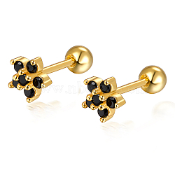 S925 Sterling Silver Flower Stud Earrings, with Cubic Zirconia, Golden, Golden, 5x3mm(DY0741-3)