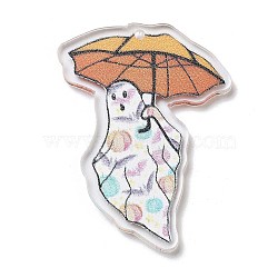 Halloween Theme Ghost Opaque Acrylic Pendants, Umbrella, 44.5x33.5x2.5mm, Hole: 1.5mm(SACR-Z005-06B)