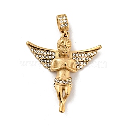 Ion Plating(IP) 304 Stainless Steel Big Pendants, with Rhinestone, Angel, Golden, 54x49x14mm, Hole: 5x7.5mm(STAS-C053-38G)