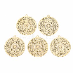 Rack Plating 201 Stainless Steel Connector Charms, Etched Metal Embellishments, Nickel Free, Flat Round, Real 18K Gold Plated, 22.5x20.5x0.4mm, Hole: 1.2mm(STAS-T057-39G)