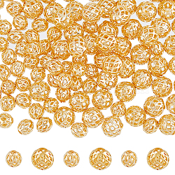 100Pcs 2 Styles Brass Beads, Long-Lasting Plated, Hollow, Round, Real 18K Gold Plated, 6~8x6~7.5mm, Hole: 1.6~3mm, 50pcs/style(KK-DC0003-44)