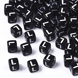 Opaque Acrylic Beads, Horizontal Hole, Alphabet Style, Cube, Black & White, Letter.L, 5x5x5mm, Hole: 2mm, about 5000pcs/500g(SACR-N002-01L)