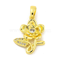 Brass Micro Pave Clear Cubic Zirconia Pendants, Real 18K Gold Plated, Flower, 20.5x15.5x3.5mm, Hole: 5x3.5mm(KK-P263-06C-G)