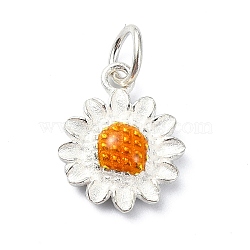 925 Sterling Silver Enamel Daisy Flower Charms, with Jump Rings, Silver, 14x11x3mm, Hole: 4mm(STER-M119-01S)