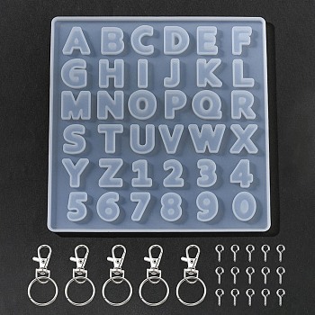 DIY Keychain Making Kits, Inclduing Letter/Number Silicone Molds, Alloy Swivel Clasps, Iron Key Ring & Screw Eye Pin Peg Bails, White