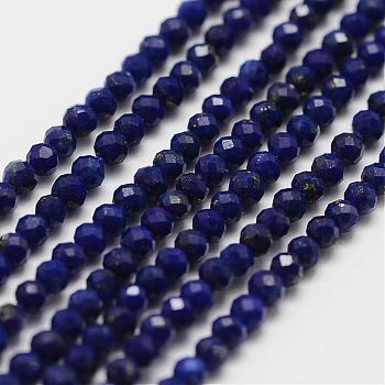 Natural Lapis Lazuli Bead Strands, Grade AA, Faceted, Round, 2mm, Hole: 0.5mm, about 160~179pcs/strand, 12.5 inch~12.9  inch(320~330mm)