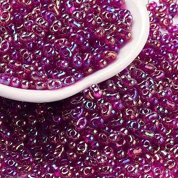 Glass Seed Beads, Transparent Colours, AB Color, Peanut, Purple, 2~2.5x4x2mm, Hole: 0.8~0.9mm, about 15000pcs/pound