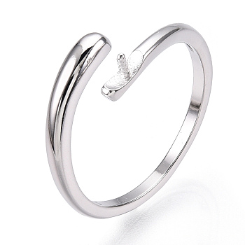 925 Sterling Silver Smooth with Open Cuff Ring Settings, for Half Drilled Beads, with S925 Stamp, Real Platinum Plated, US Size 8(18.1mm), Pin: 1mm