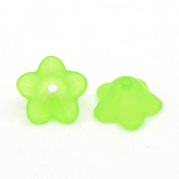 Chunky Green Transparent Frosted Flower Acrylic Beads, about 13mm in diameter, 7mm thick, hole:1mm
