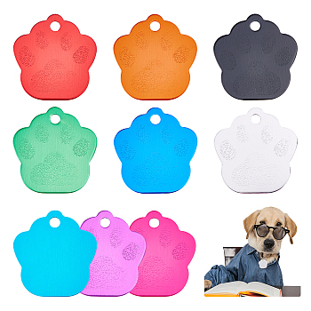 18Pcs 9 Colors Aluminum Alloy Pendants, Pet Dog and Cat Tags, Dog Paw Prints Charms, Mixed Color, 35x33x1mm, Hole: 3.7mm