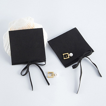 Microfiber Jewelry Storage Gift Pouches, Envelope Bags with Flap Cover, for Jewelry, Watch Packaging, Square, Black, 6x6cm